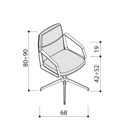 Dimensions - Chaise de conférence en cuir véritable pivotante avec accoudoirs - Lead