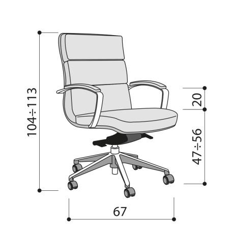 Dimensions - Siège de conférence sur roulettes en cuir véritable - Scena - Las Mobili - 140 263 GOA