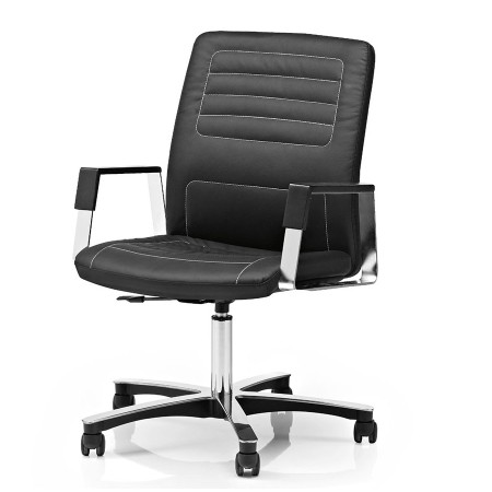 Chaise de réunion en cuir avec surpiqures et accoudoirs design - Neochair