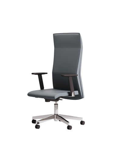 Fauteuil de direction haut dossier en cuir et accoudoirs réglables - Athena - Las Mobili