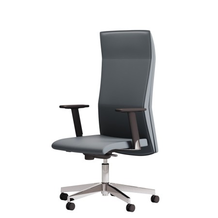 Fauteuil de direction haut dossier en cuir et accoudoirs réglables - Athena - Las Mobili