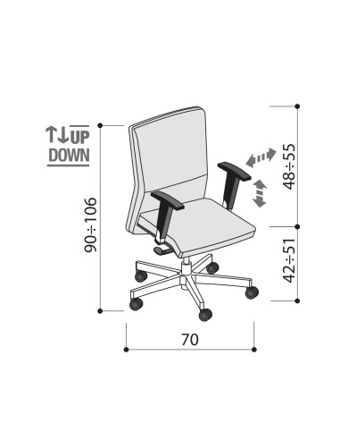 Dimensions - Chaise de bureau en cuir et dossier réglable en hauteur - Athena - Las Mobili