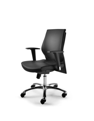 Chaise de bureau en cuir avec dossier et accoudoirs réglables - Galassia - Las Mobili