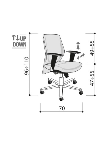 Dimensions - Chaise de bureau en cuir avec dossier et accoudoirs réglables - Galassia - Las Mobili
