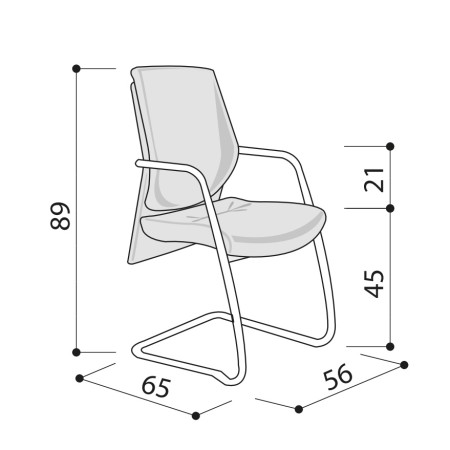 Dimensions - Siège de conférence en cuir design et piétement luge - Galassia