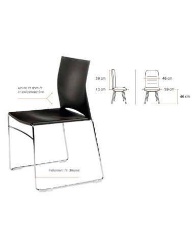  	Détail du produit - chaise collectivité empilable et accrochable - Jill - Sitek - 3680