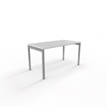 Table à 4 pieds L. 140x70 avec plateau blanc et piètement aluminium