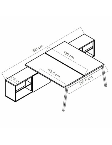 Dimensions Bureau double avec dessertes