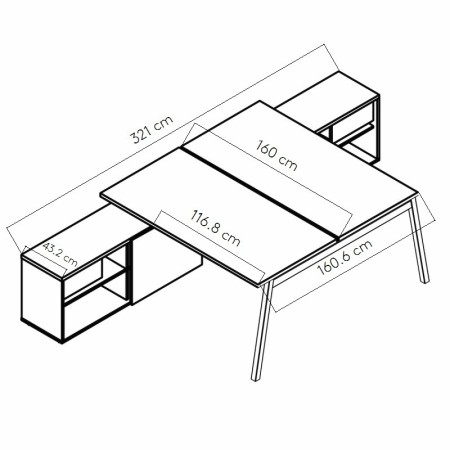 Dimensions Bureau double avec dessertes