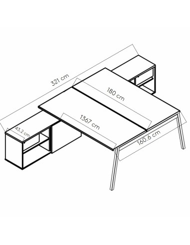 Dimensions Bureau double avec dessertes