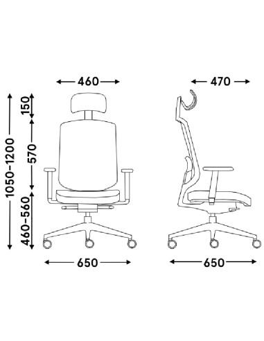 Dimensions Chaise de bureau professionnelle avec têtière 100% réglable - Sava