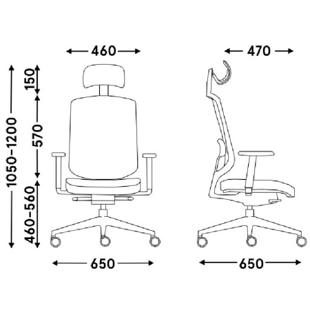 Dimensions Chaise de bureau professionnelle avec têtière 100% réglable - Sava