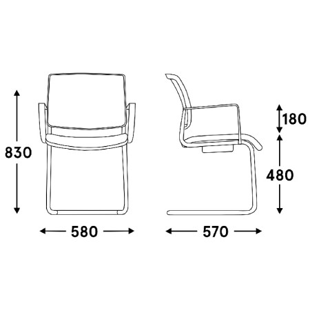Dimensions Chaise de conférence piétement luge de qualité - Gaya - MDD - GYC1
