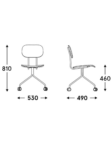 Dimensions - Chaise conférence vintage avec roulettes - New School - N1N03K - MDD