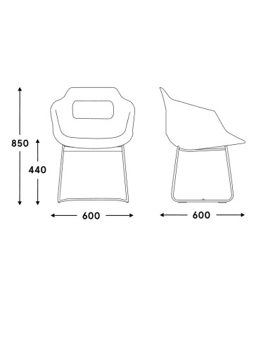Dimensions Chaise réuion - pieds traineau - UFP5 - MDD