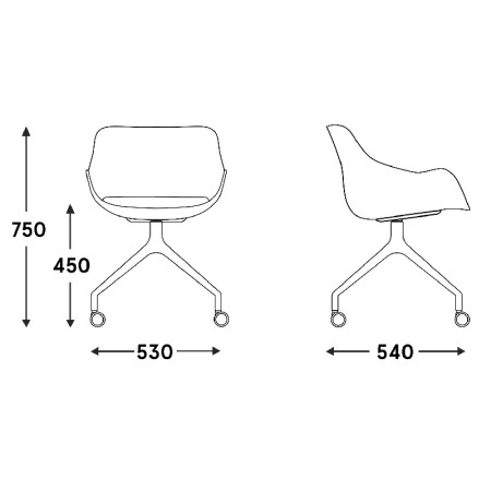 Dimensions Baltic classic - assise coussin - pieds étoile roulettes