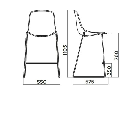 Dimensions chaise haute tissu et coque plastique pour bar – Pure Loop Mono Bar