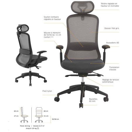 Chaise de bureau avec mousse à mémoire de forme - Memory 2