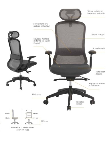 Chaise de bureau avec mousse à mémoire de forme - Memory