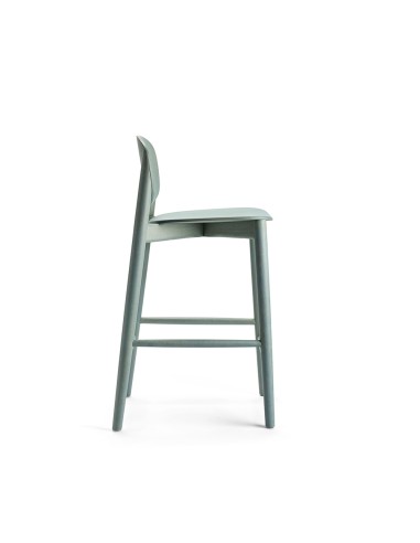 	Tabouret assise haute modèle Harmo en frêne gris bleu et au design arrondi