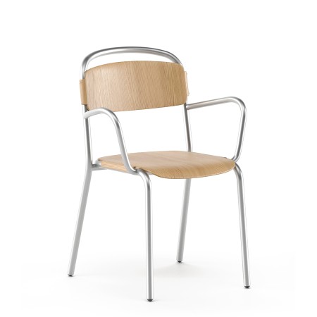 Chaise design intérieur – bois et métal avec accoudoirs, Skol Wood empilable