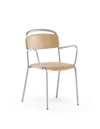 Chaise design intérieur – bois et métal avec accoudoirs, Skol Wood empilable