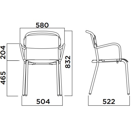 Dimensions de la chaise Skol Wood avec accoudoirs