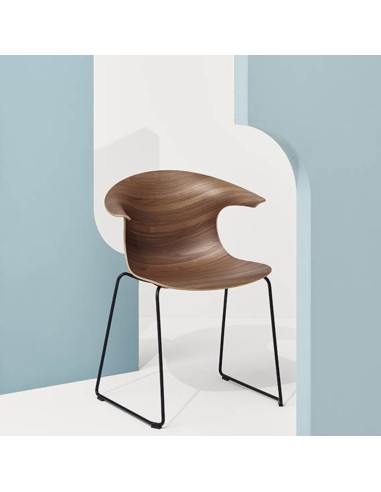 Chaise coque bois design courbé et tendance sur fond bleu - Loop 3D Wood 