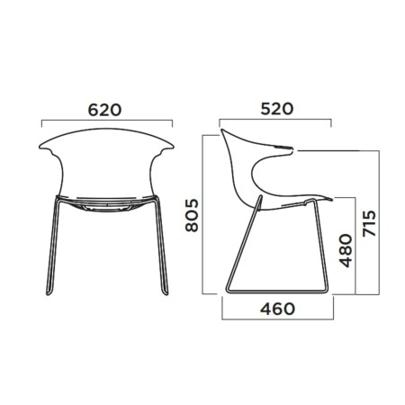 Dimensions Chaise design pieds luge avec coque bois clair - Loop 3D Wood