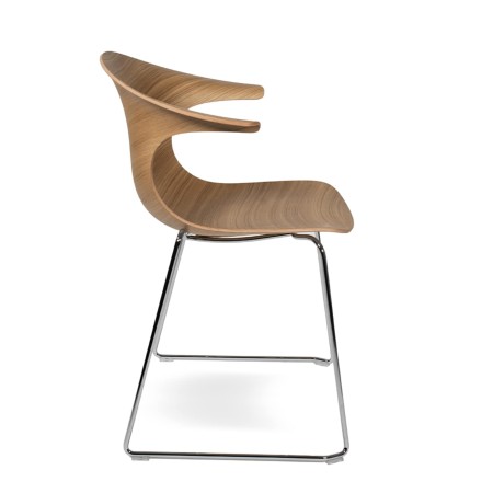 Chaise design pieds luge avec coque bois accoudoirs - Loop 3D Wood