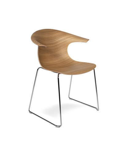 Chaise design pieds luge avec coque bois clair - Loop 3D Wood