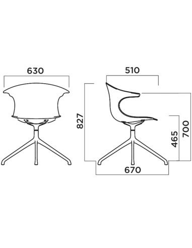 Dimensions Chaise en bois conférence pieds étoile - Loop 3D Wood