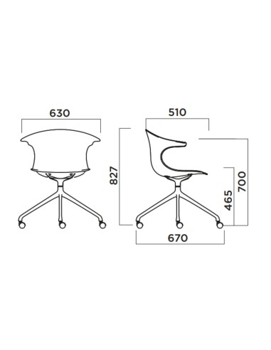 Chaise réunion 4 pieds étoile sur roulettes - Loop 3D Wood