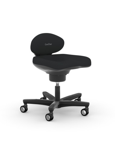 Chaise ergonomique CoreChair Light noire avec assise active et roulettes