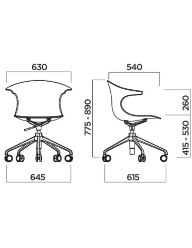 Dimensions Chaise de réunion réglable Loop 3D Wood en bois avec piétement à 5 roulettes