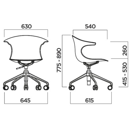 Dimensions Chaise de réunion réglable Loop 3D Wood en bois avec piétement à 5 roulettes
