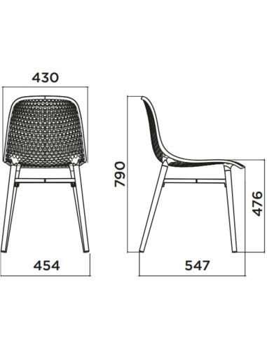 Dimensions Chaise salle à manger nid d'abeilles en noir - Next - 4 legs