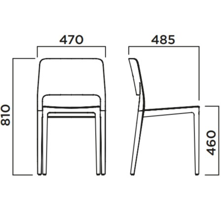 Dimensions Chaise design Settesusette avec pieds en bois de hêtre naturel