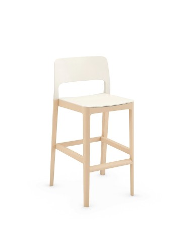 Tabouret de cuisine modèle Settesusette avec pied bois et assise blanche