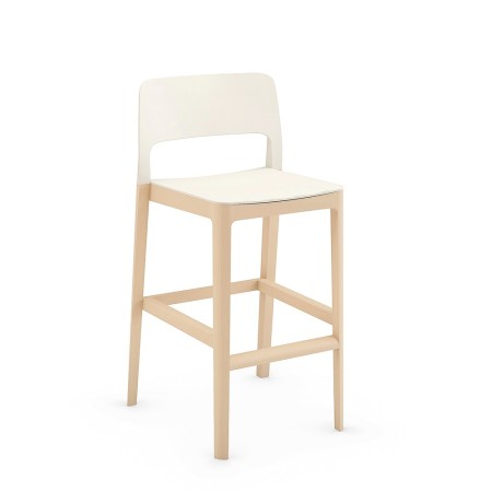 Tabouret de cuisine modèle Settesusette avec pied bois et assise blanche