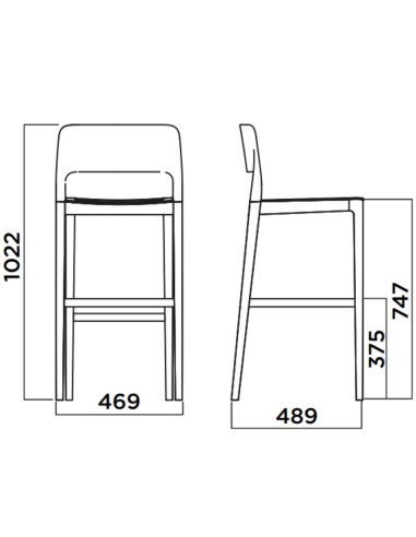 Dimensions Tabouret de bar design Settesusette en bois clair et assise blanche