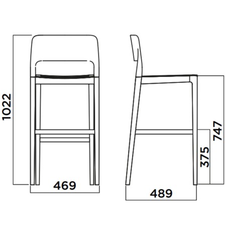 Dimensions Tabouret de bar design Settesusette en bois clair et assise blanche