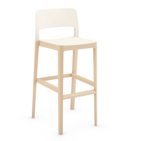 Tabouret de bar design Settesusette en bois clair et assise blanche