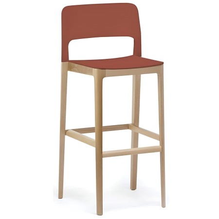 Tabouret de bar design Settesusette en bois et assise rouge 