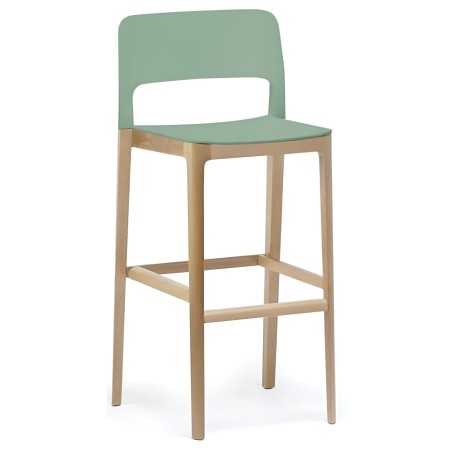 Tabouret de bar moderne - Settesusette en bois clair et assise verte