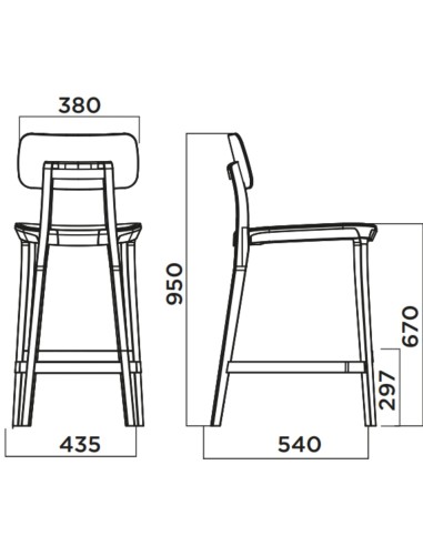 Dimensions Tabouret de cuisine design bois - Porta Venezia