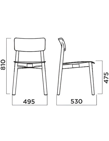 Dimensions Chaise Eastwood - salle de restauration - bois et plastique curvé