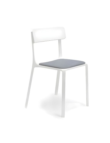 Chaise Ruelle blanche – assise rembourrée tissu gris