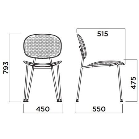 Chaise en plastique recyclé Tondina Slim – Design fonctionnel et léger avec piétement en métal