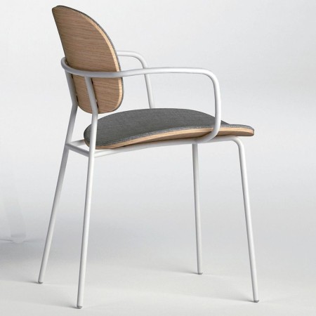Tondina – Chaise bois et tissu avec accoudoirs, idéale pour une salle à manger chic ou un espace professionnel